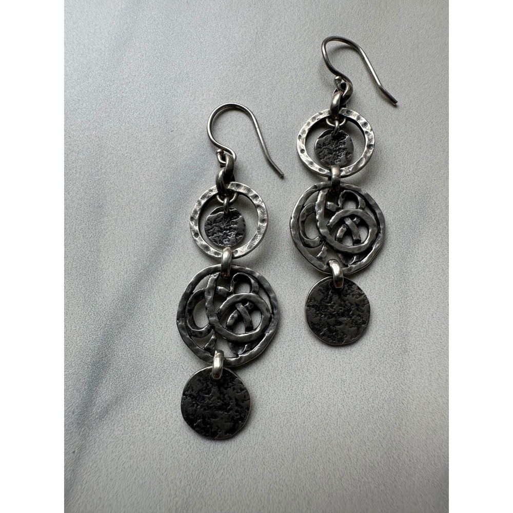 Silpada 925 Sterling Silver Hammered Tiered Geometric Dangle Earrings India